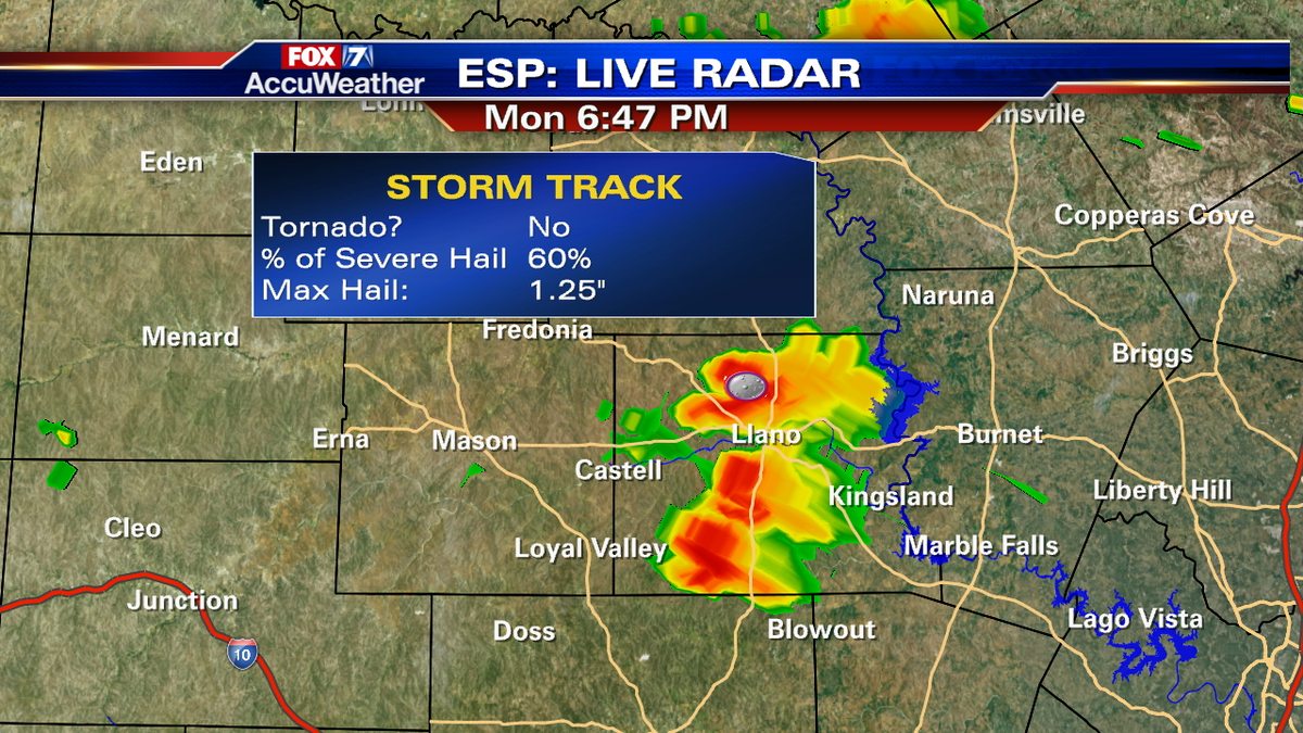 Scott Fisher Says: Radar indicating some LARGE HAIL in Northern Llano County.