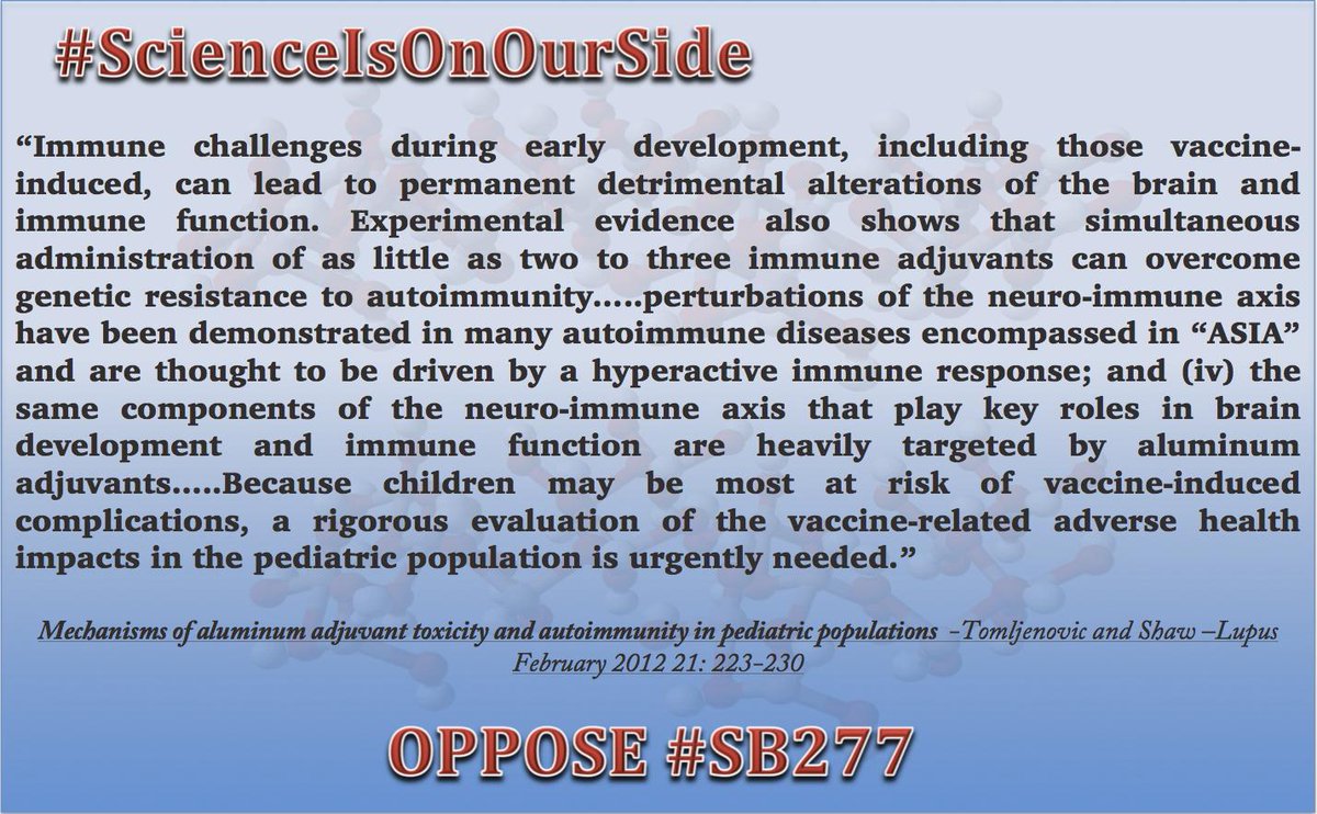 Iridispcablin's tweet photo. #ScienceIsOnOurSide OPPOSE #SB277 Adjuvants are used as placebo in vaccine "safety" studies. http://t.co/FRPJRgXpFk