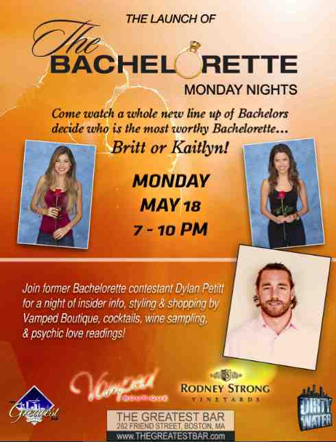 DirtyWaterMedia's tweet photo. Don't watch the @BacheloretteABC alone on your sofa watch w/@DylanPetitt on @TheGreatestbar big screen #bachelorette http://t.co/evWgp601kw