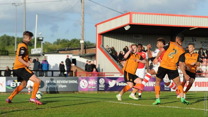 Arsenal's tweet photo. .@SergeGnabry scores as @Arsenal Under-21s beat Wolves 4-0 at Meadow Park. #AFCU21 report: http://t.co/hoYvsrp6PU http://t.co/aQ2TwkdWoS