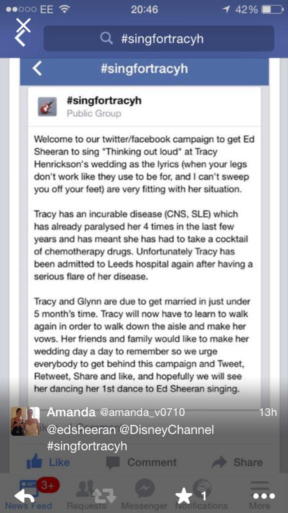 amanda_v0710's tweet photo. @itvthismorning high local media interest in this we now need your help @edsheeran #singfortracyh http://t.co/nRYmYZjEAa