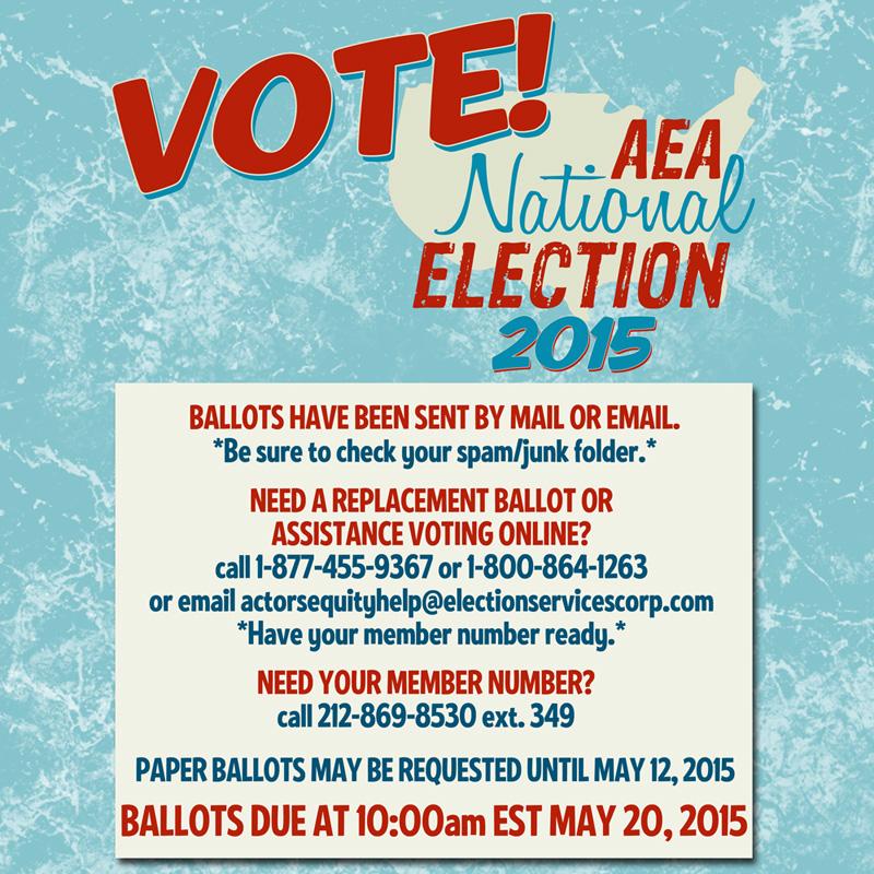ActorsEquity's tweet photo. #AEAELECTION: Ballot Deadline-MAY 20! View election cal, candidate statements on Member Portal http://t.co/KtnTX5Ne9x http://t.co/MbGeBjm9PJ
