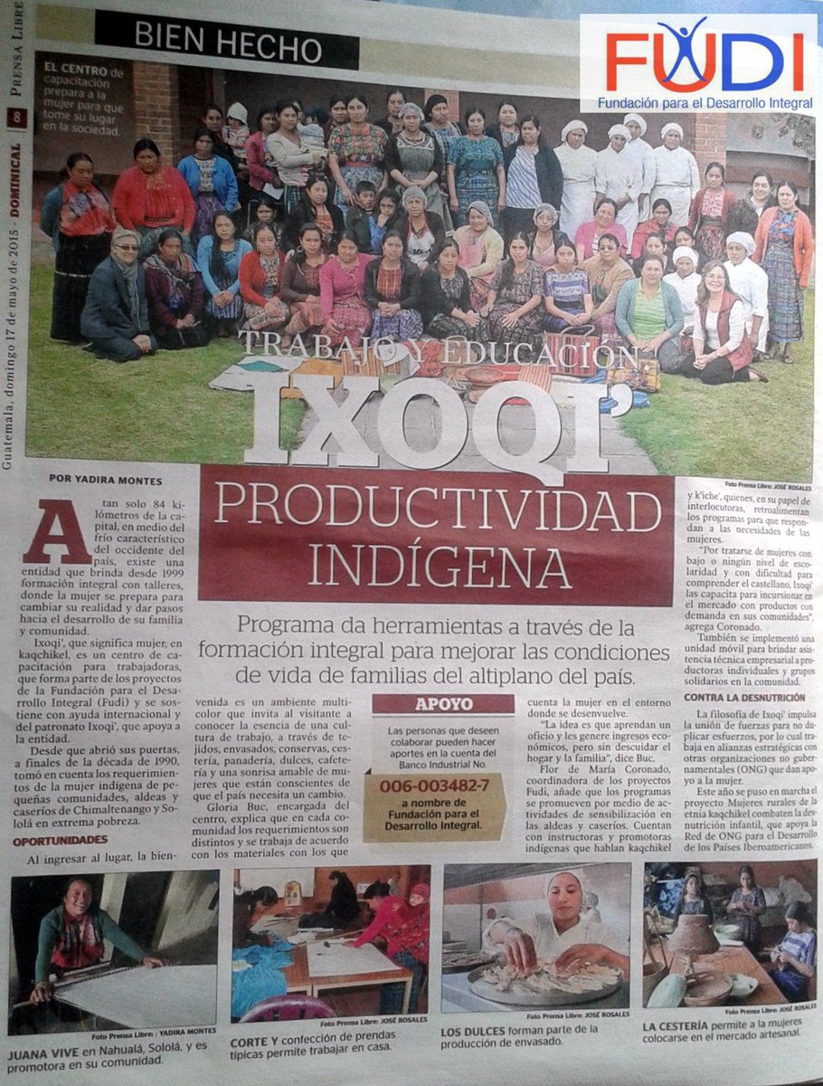 FUDIgt's tweet photo. Compartimos artículo de @prensa_libre para que conozcas más de FUDI-IXOQI y su labor en #educación a mujeres rurales. http://t.co/Udj2x31x8j