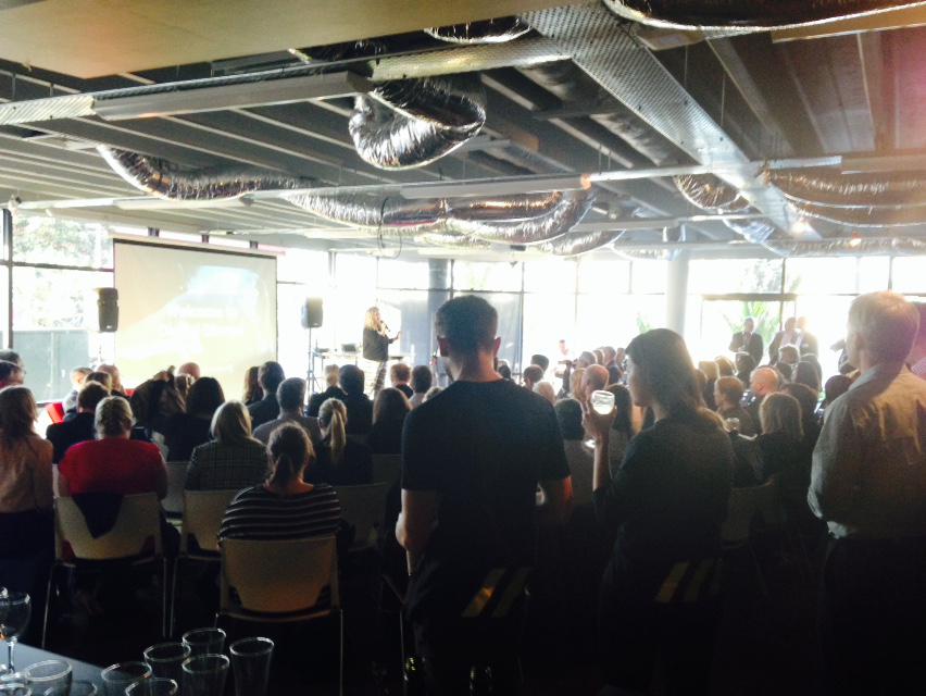 3monthsNZ's tweet photo. The talented @AngelaFarrelly kicks off #digirupt to a packed room at @GridAKL. http://t.co/OzC5zLd59z