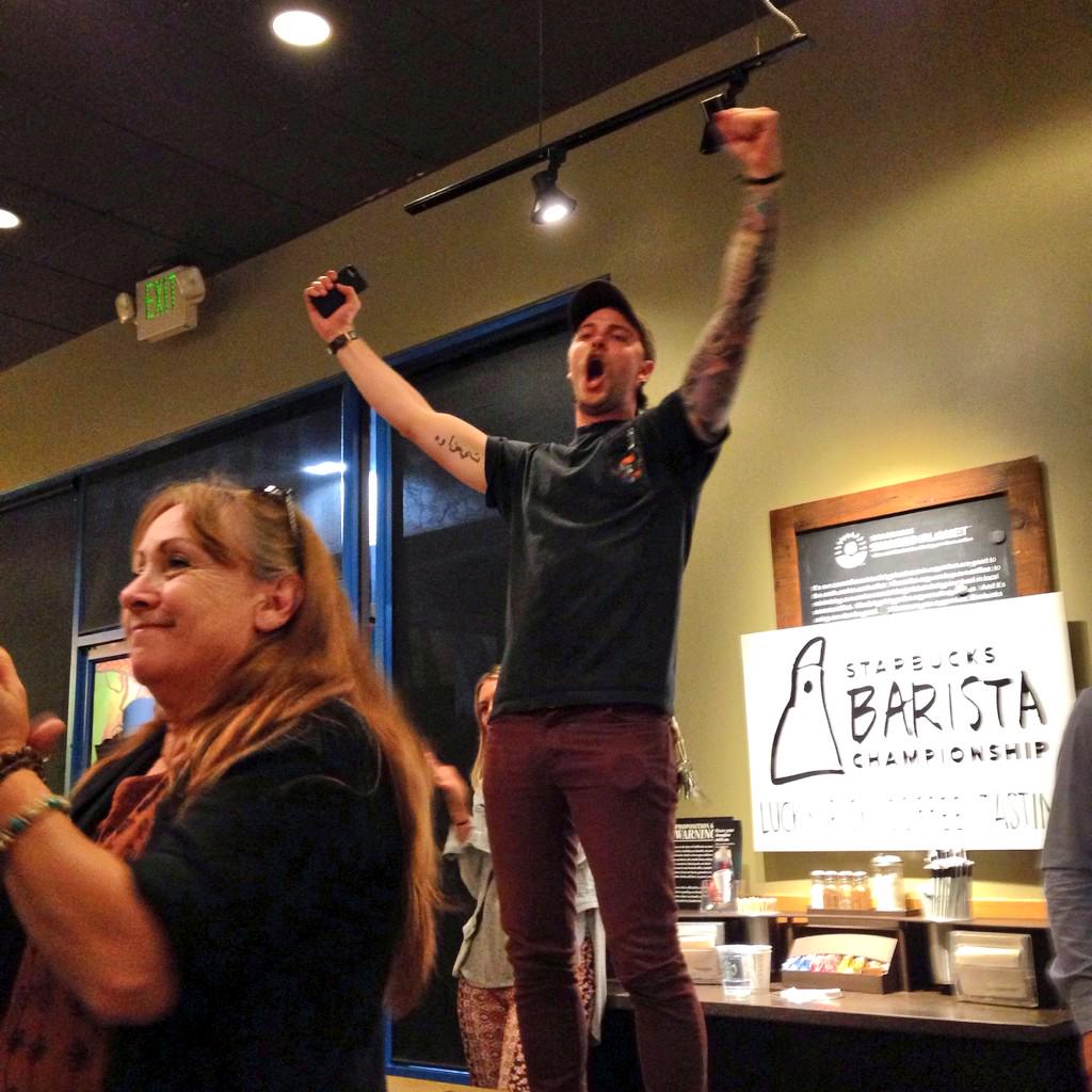 Wendy_Tatum's tweet photo. ASM Cory State cheers for South SD Barista Championship winner, SM Bob Torrey! #baristachampionship #tobeapartner http://t.co/3hP4UqsL5N