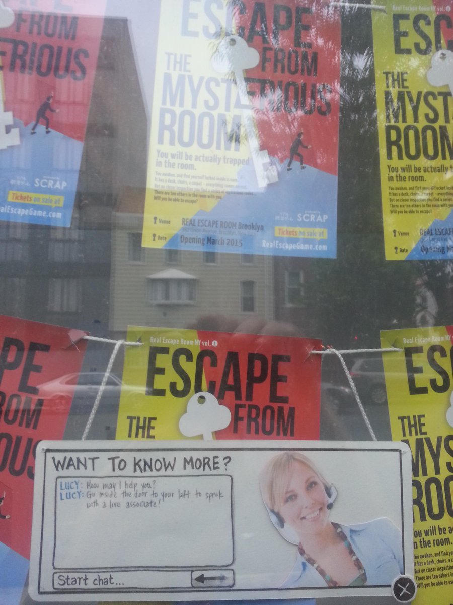 RealEscapeNYC's tweet photo. If you walk by our Williamsburg location you may be greeted by our friendly pop up window ad http://t.co/gExGrdocl5