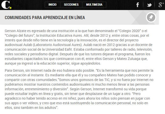 aulabmde's tweet photo. Nuestro director @GersonAlzateG habló con @elcolombiano sobre el #diainternacionaldelinternet. http://t.co/V7kFu3tgRM http://t.co/FRgfCURbpl