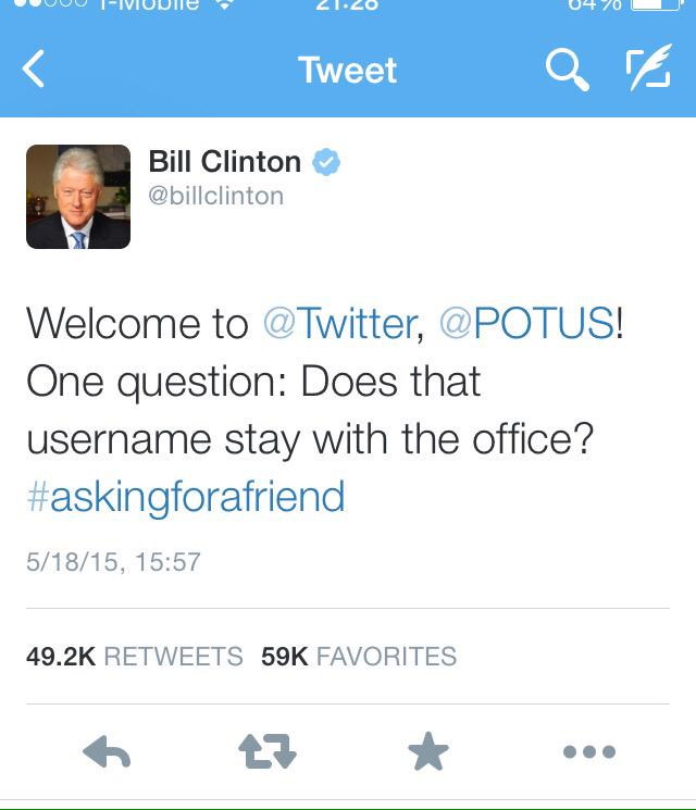 KimGhattas's tweet photo. Presidents being funny on Twitter. Who will be FLOTUS indeed if Hillary Clinton wins? http://t.co/4Pe1j4UgrN