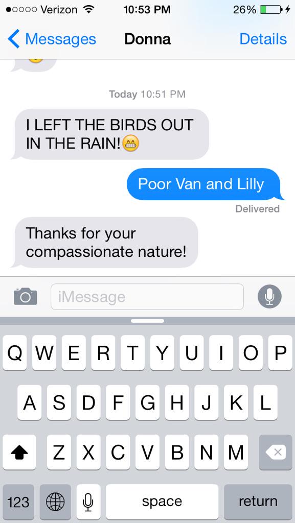 My mom named her birds today......