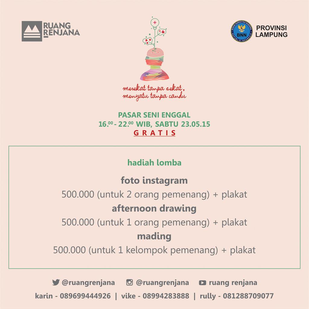 RUANG RENJANA bersama BNN PROVINSI LAMPUNG, kita gelar 3 lomba ini di RUANG RENJANA 3. Ayo ikutan!  cc <a href="/BDLberkebun/">B.Lampung Berkebun</a>