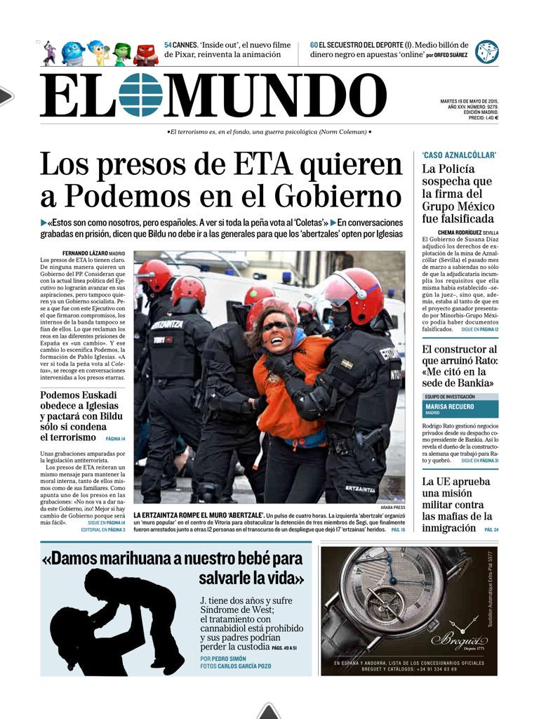 PabloHerreros's tweet photo. ¿Imaginas una portada que diga "Los constructores corruptos presos quieren al PP en el agobierno"? http://t.co/ZkXUZelBIE
