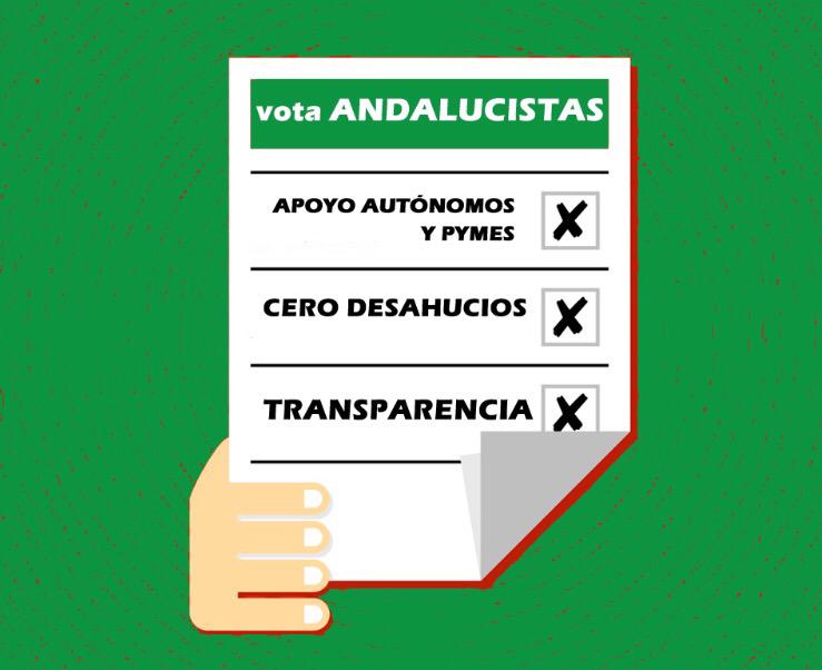 AntonioJRuizA's tweet photo. El #24M #VotaAndalucistas #VotaPA Apoyarás a Pymes y Autónomos, Cero Desahucios y más transparencia http://t.co/9c8wocEnd9
