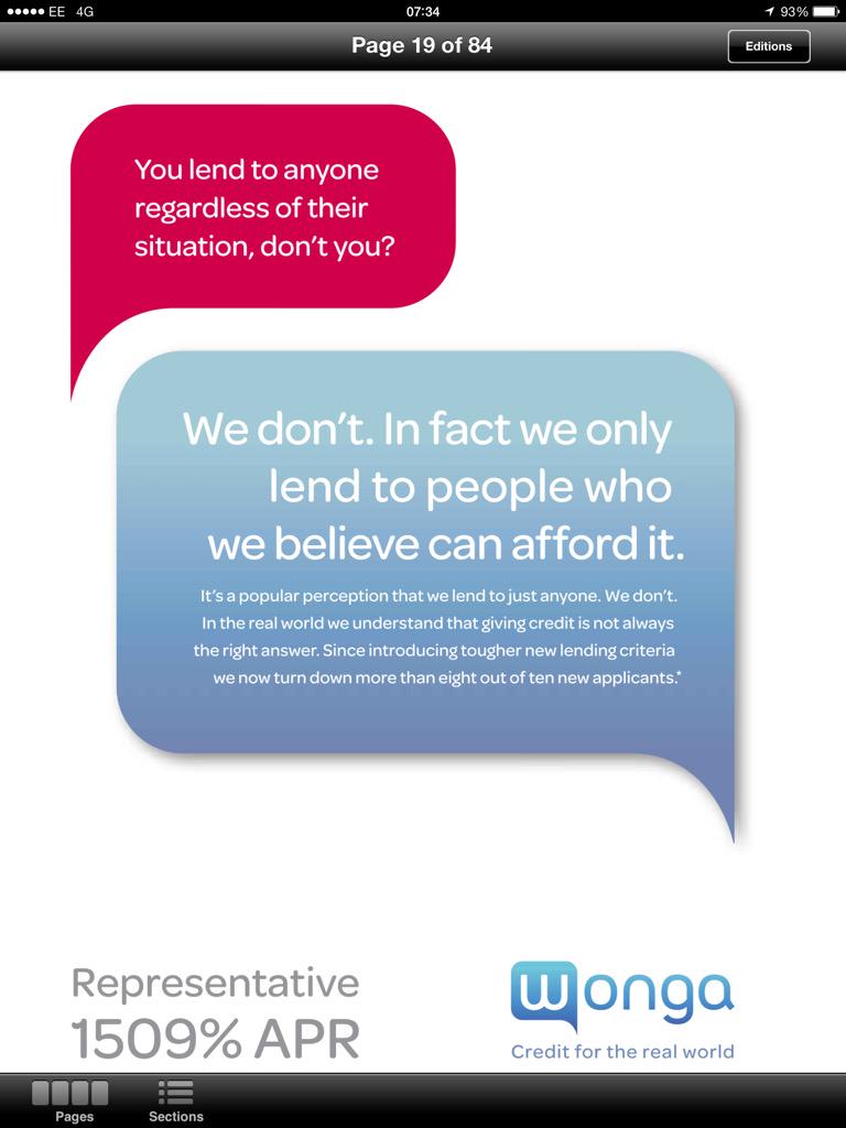 Nick_Digital's tweet photo. Ironic that Wonga now advertise about their 8/10 Decline rate... How times change. http://t.co/BOexY48jTP