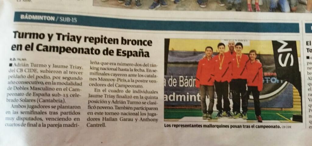 alvarez_angels's tweet photo. Jaume @Triay01 i #AdriTurmo del @CIDEBAD bronze DM sub15 al Camp. Espanya #Bàdminton a Cantàbria @Bad_Esp @bdminton http://t.co/346GppAdqa