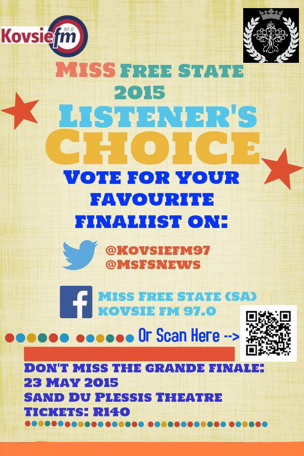 Vote for your fave Miss Free State Finalist 2015! Don't forget to use the hashtag #kovsiefm