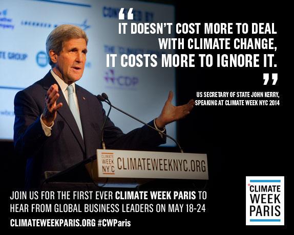 ClimateReality's tweet photo. The best businesses know it costs more to ignore climate change than to deal with it. Hear from them at #CWParis. http://t.co/83349mVXZv