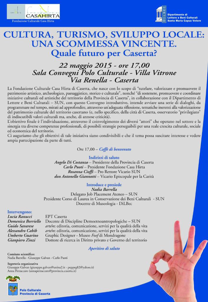 OrientaSUN's tweet photo. Quale futuro per #Caserta? 22 maggio ore 17 alla Fondazione Casa Hirta si parla di Cultura Turismo Sviluppo locale http://t.co/j2i4GRu62D