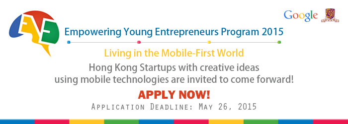 IreneNYChu's tweet photo. EYE Program 2015 "Living in the Mobile-First World" Call for Entry! http://t.co/Wqst5VQyWX  @KPMGChina @startupCUHK http://t.co/TRJ8sFIWh3