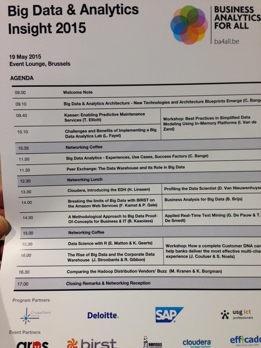 IvervandeZand's tweet photo. Nice program from @ba4all_be on #bigdata with @timoelliott @carstenbange #ba4all http://t.co/cB84iMuiG6