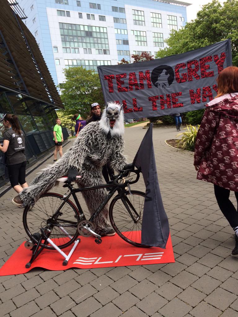 KarenBailey3's tweet photo. Wolfie attempting to cycle!  #TeamGrey #TeamBradfordTournament #BradfordUni http://t.co/bn90InCwV0