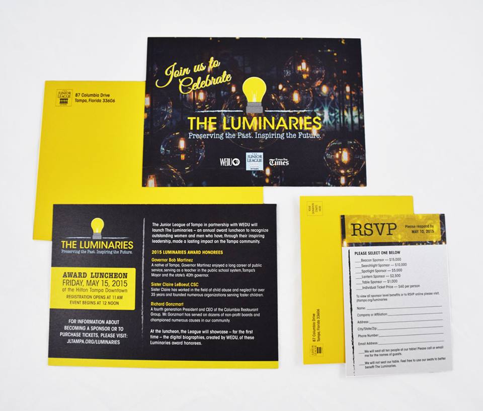 sensory5's tweet photo. We recently designed the invitation for our client @JLTampa, Luminaries event in partnership with @wedupbs. http://t.co/EEPl2YR19K
