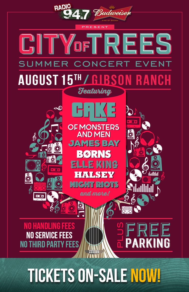 bayliotta's tweet image. City Of Trees is PACKED with great bands like Cake, Of Monsters and Men, James Bay, Elle King, BORNS, &amp;amp; More!