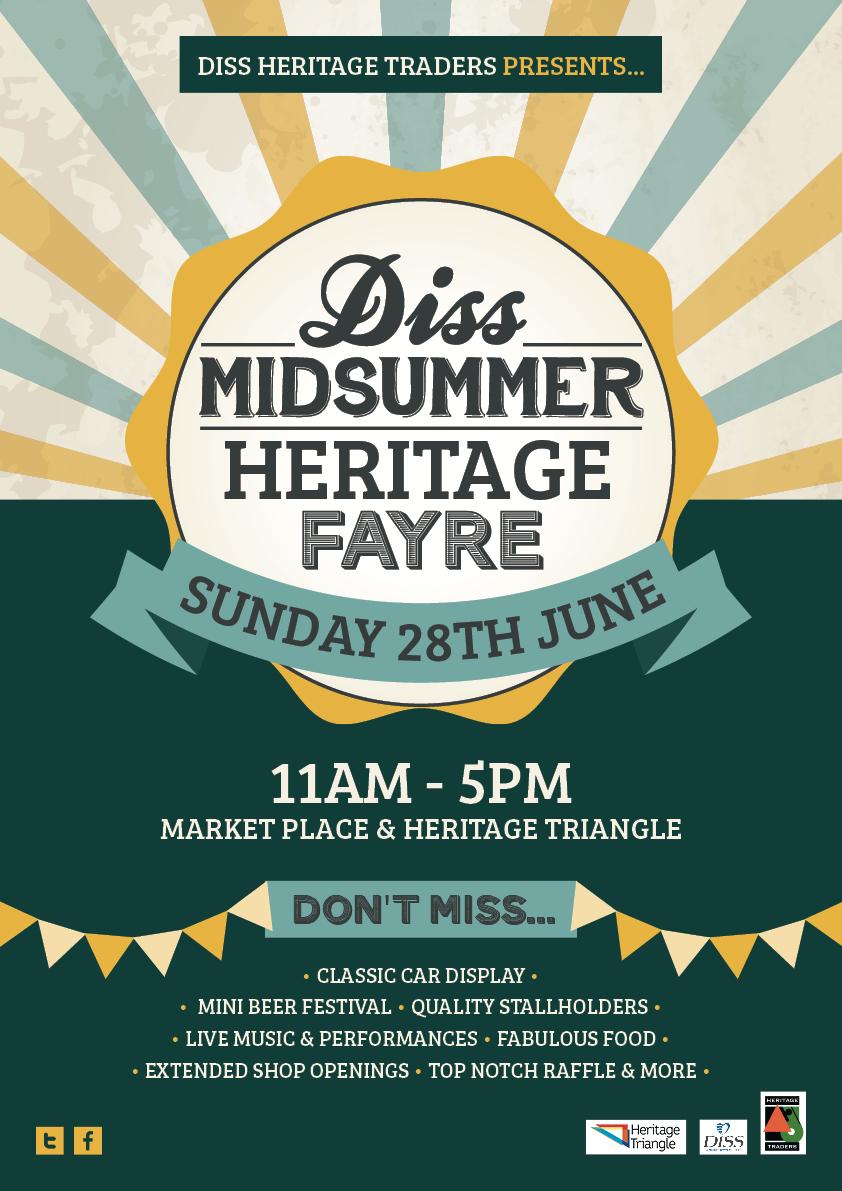 frontroomcreate's tweet image. Diss Midsummer Heritage Fayre - check out the posters near you #designlocal #heritagetraders #diss @DissTownCouncil