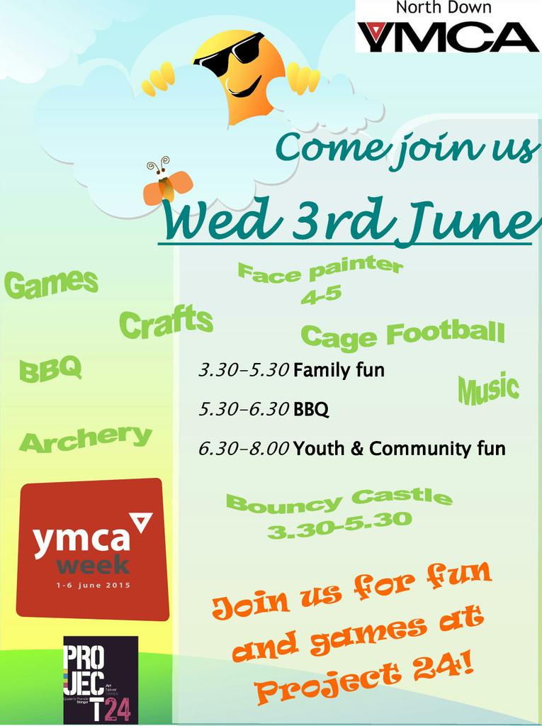 YMCANorthDown's tweet photo. @ndcnDICE @NDCN_Bangor You're invited to our #YMCAWeek Celebration on Wed 3 June at Project 24 #comejoinus http://t.co/VeNAn6wHit