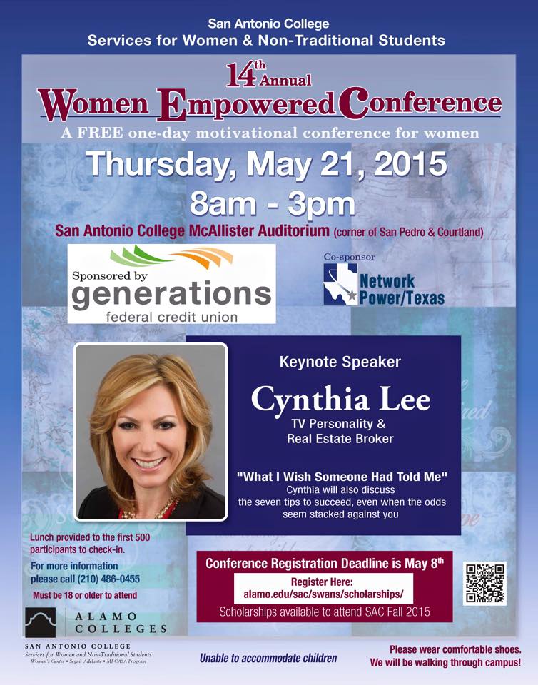 CynthiaLee_SA's tweet photo. Don't forget to register for the upcoming Women's Empowerment Conference at SAC. It's free &amp; open to the public! http://t.co/WxGFLYVpP3