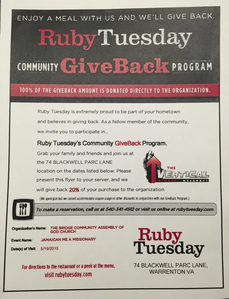 TheVerticalTBCC's tweet photo. Eat at Ruby's tonight to support our Jamaica missions trip! http://t.co/LkbAyKslVh
