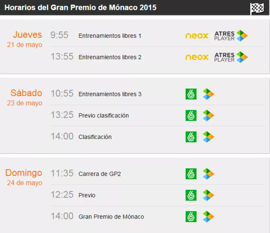 LineadeSalidaF1's tweet photo. ¡¡HORARIOS GRAN PREMIO #MÓNACO 2015!! http://t.co/CixWNVhuKs