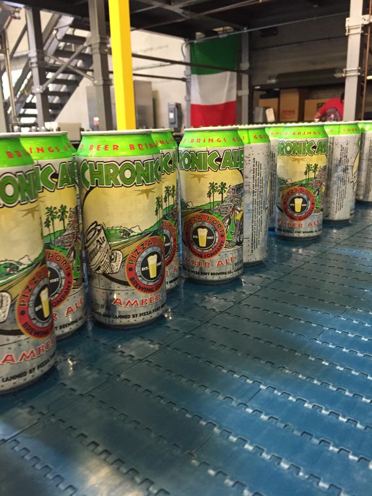 PizzaPortBeer's tweet photo. Today we were able to watched our new #ChronicAle cans go through the @PizzaPortBeer canning line. #sdbeer #pizzaport http://t.co/l2pe3GBnUZ