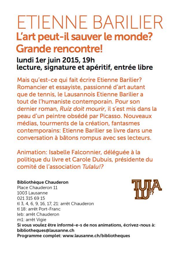 Tu_la_lu's tweet photo. Rendez-vous le 1er juin à 19h avec Etienne Barilier! Merci à @IsaFalconnier pour cette superbe invitation! http://t.co/Oo1C2Vezpn