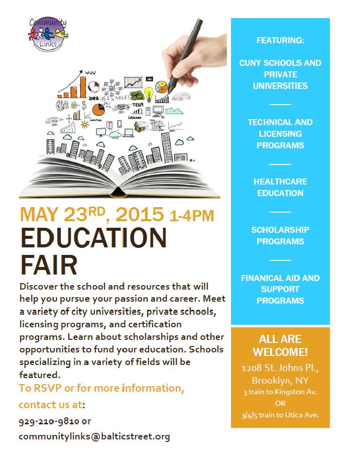ComLinksNYC's tweet photo. Free #Education Fair in Brooklyn.  #Colleges, #internships, #trades schools, etc. will be showcased. http://t.co/7meWZ6Jm7a