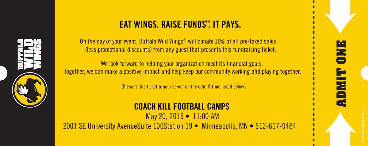 It's Wing Wednesday tomorrow at <a href="/BWWings/">Buffalo Wild Wings</a>. Come stop by the campus location to help support <a href="/CoachKillFBCamp/">Jerry Kill FB Camps</a>!!