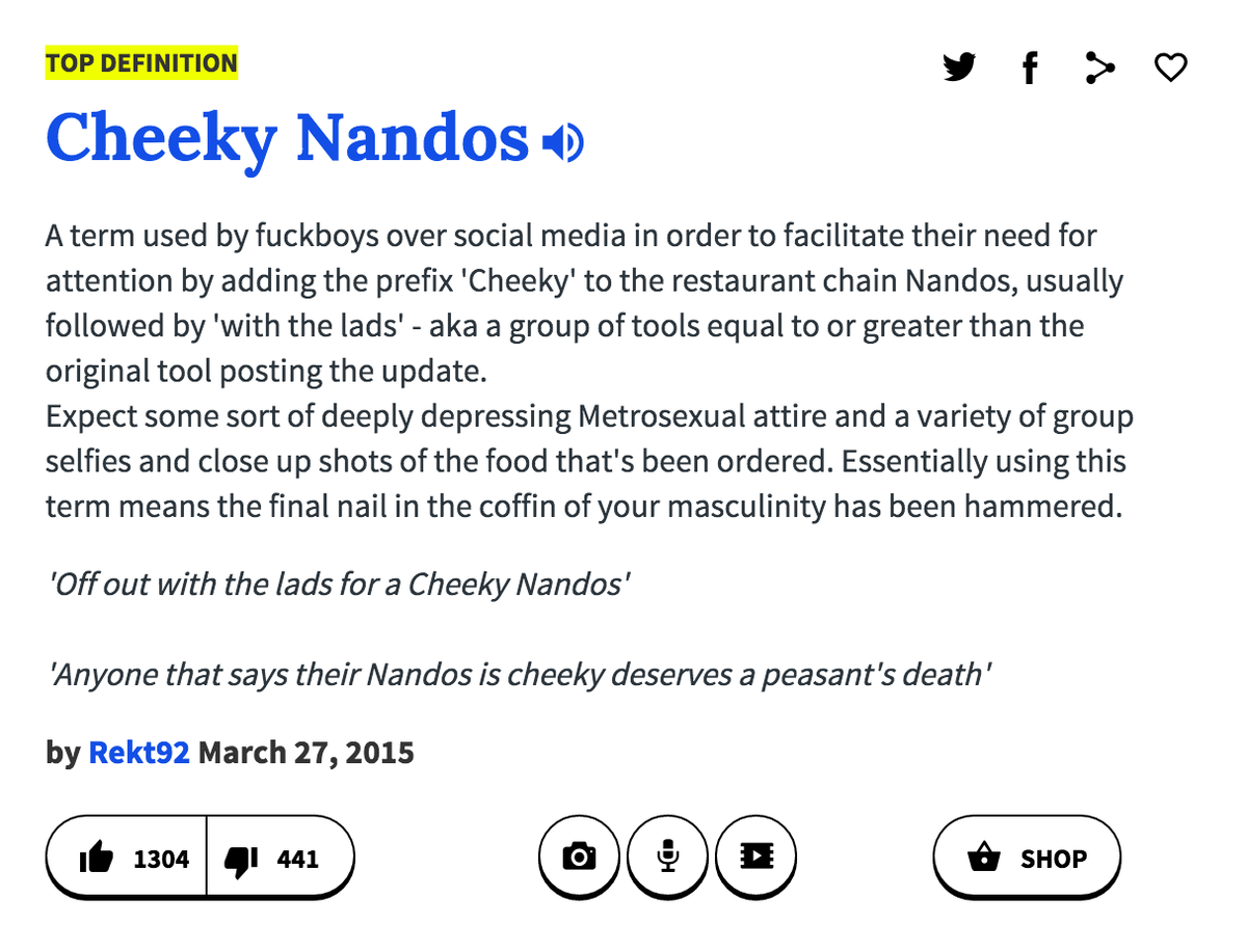 Cristal on X: THE DEFINITION FOR CHEEKY NANDOS IN URBAN