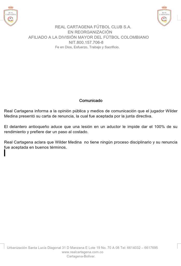 Wilder Medina renunció al Real Cartagena - VAVEL.com