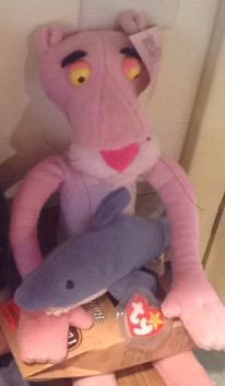 karafruit's tweet photo. #IBMcloudSMASH @pikabluemix the Pink Panther wields a shark to attack @jrmcgee. Still working on the laser beams. http://t.co/1PgSGJObXu