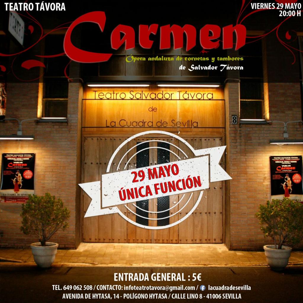 Única función dentro de la programación del mes de Mayo. Teatro Távora <a href="/TDSevilla/">Tuiteros De Sevilla</a> <a href="/3Caidas_Triana/">Tres Caídas de Triana</a>