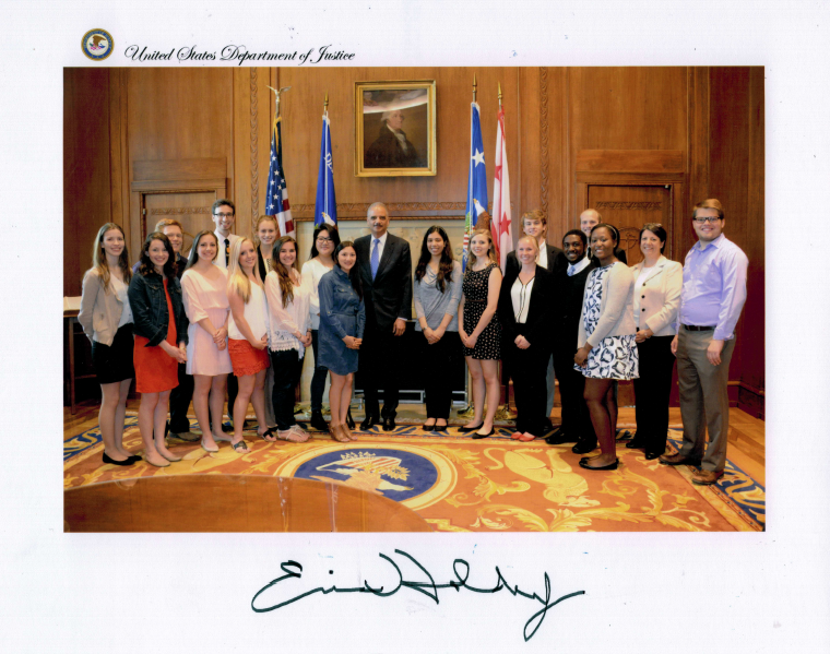 CLU students studying in  Washington D.C. with LCWS snapped a picture with 82nd Attorney General Holder <a href="/DCsemester/">LCWS</a>