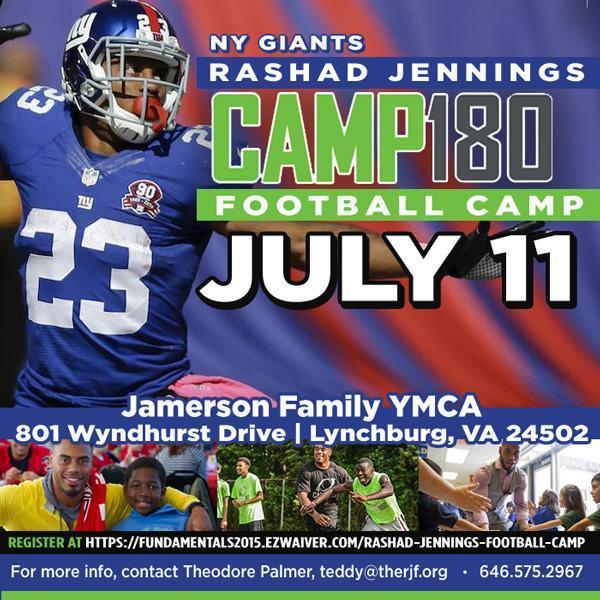CreativeEdgePR invites all young &amp; aspiring athletes 2 join NY Giant's, <a href="/RashadJennings/">Rashad Jennings</a> 4 his Camp 180 Football Camp!