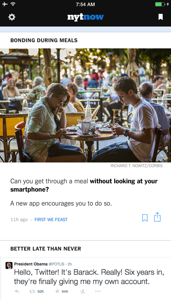 dinnermode's tweet photo. Can you get through a meal without looking at your smartphone? Dinner Mode hits the @NYTimes Now app! #DinnerMode http://t.co/RaPpKqwisQ