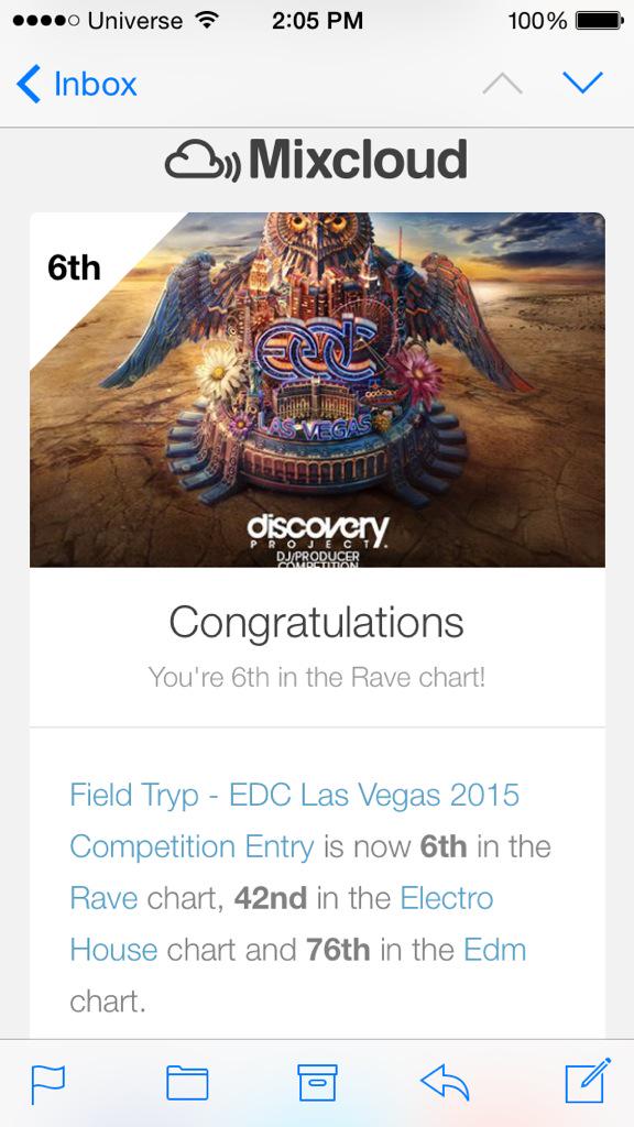 lumchux's tweet photo. Check out our mix for @discoveryprjct! @FieldTryp is 6th in the country for #rave 😄👍 #edm #EDCLV http://t.co/cZxs68JtpT