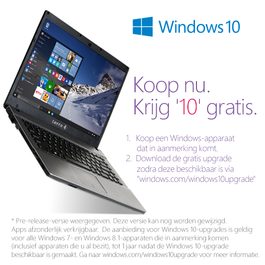 Nu een TERRA systeem met een Windows licentie* kopen, gratis update Windows 10 downloaden zodra deze beschikbaar is!