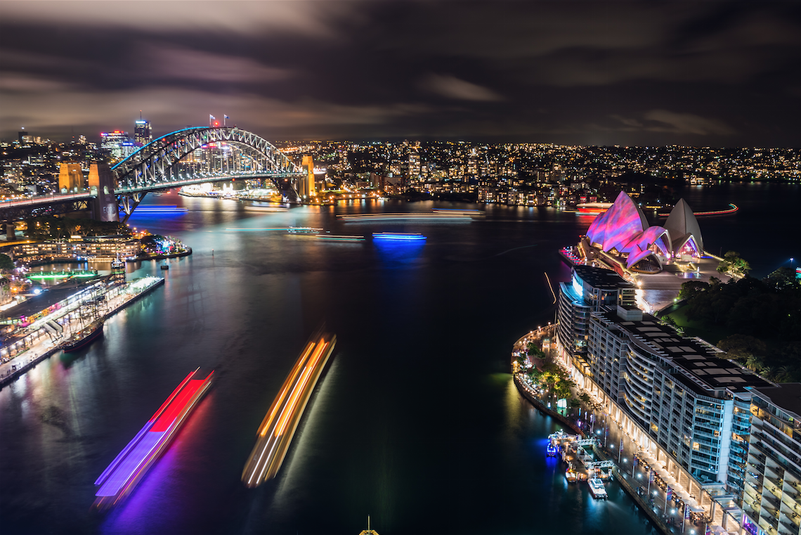 VividSydney's tweet photo. Light Ahoy! 'Harbour Lights' uses @Intelanz tech to illuminate sea-vessels across Sydney Harbour. #vividsydney http://t.co/ftvuwsm8L8