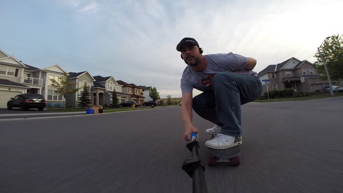 OrbitPole's tweet photo. Getting that perfect angle while ripping down a hill! #summer #GoPro #skateboard #Ottawa #startup #RotatingPole http://t.co/cxTEWFk8HX
