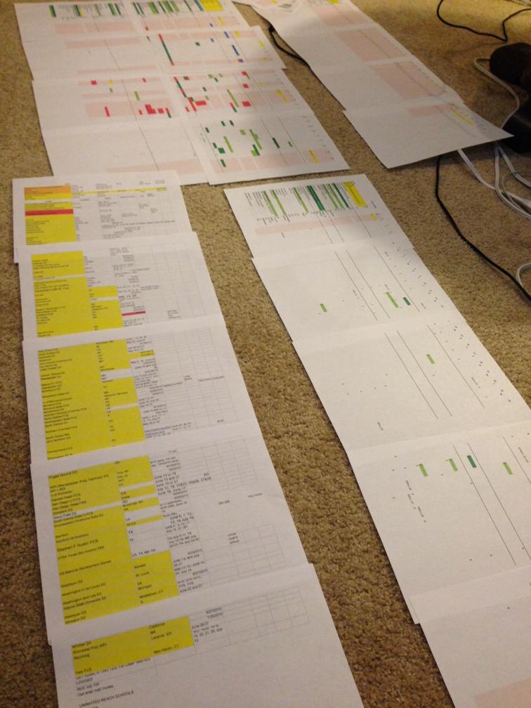 RenaeSchley's tweet photo. How #OCD types organize and plan for summer #football college and #exposurecamps #spreadsheetmaster http://t.co/nlXVloMRL1