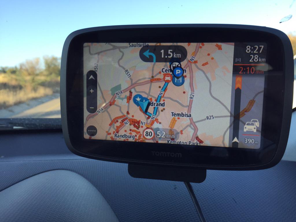 Carey_Dodd's tweet photo. #jhbtraffic thankfully I have my trusty companion to route me around this mess. #quickestroute http://t.co/XdprRONl33