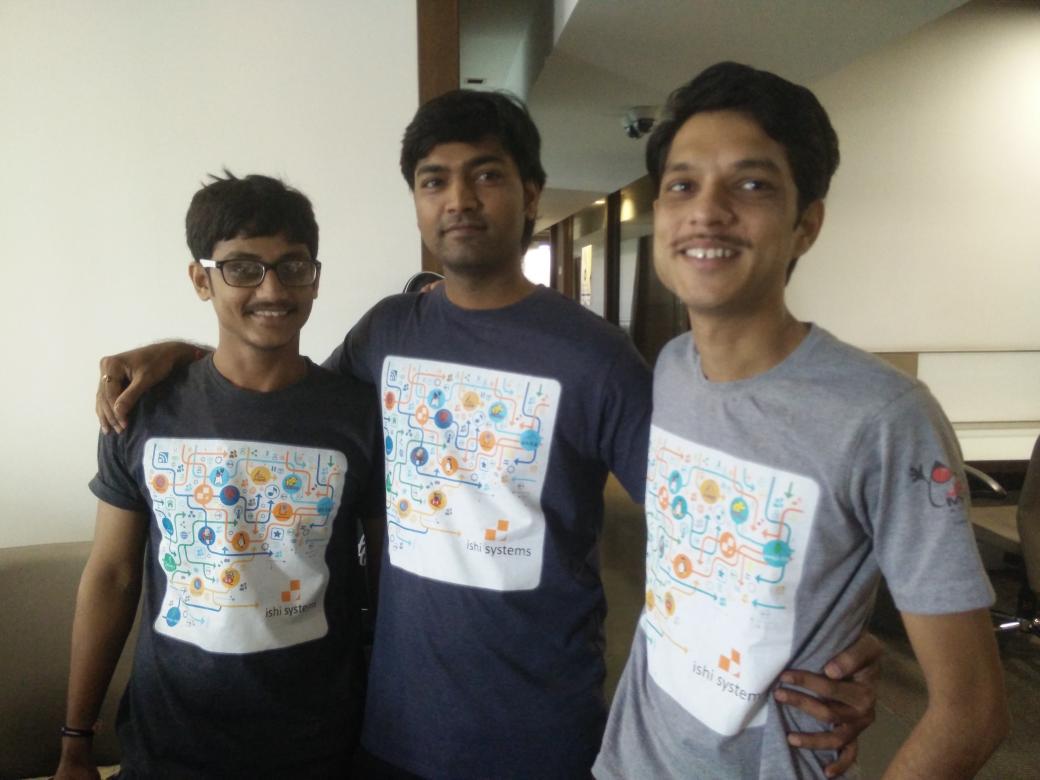 nikunjness's tweet image. Three cronies wearing @JavaMeetup t-shirts. #javameetup