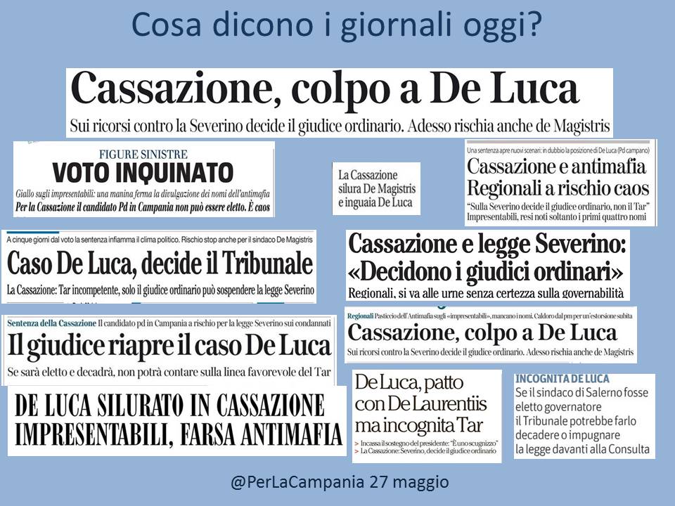 PerLaCampania's tweet photo. Cosa dicono i giornali oggi? #Campania @StefanoCaldoro @VincenzoDeLuca @VozzaPresidente @valeria_ci @MeMeEsposito http://t.co/gDngVTY0FG